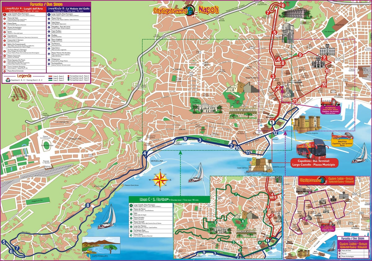 nàpols hop on hop off autobús mapa de rutes