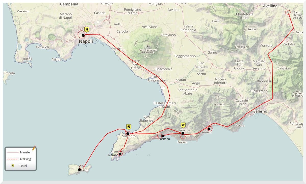 Mapa de nàpols itàlia recorregut a peu